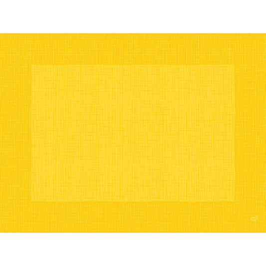 Die Auslaufartikel: Dunicel-Tischsets Linnea gelb von Duni GmbH sind rechteckige 30 x 40 cm große gelbe Tischsets mit einem dezenten Strukturmuster und einem etwas dunkleren Rand. Die Packung enthält 100 Stück.