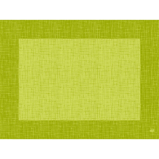 Ein digitales Bild eines rechteckigen, strukturierten Tischsets - Bio-Dunicel-Sets 30x40 Linnea kiwi von Duni GmbH - zeichnet sich durch einen hellgrünen Mittelpunkt mit dunkelgrünem Rand aus. Perfekt für Gastronomiebetriebe, passt es gut zu umweltfreundlichen Einweg-Servietten.
