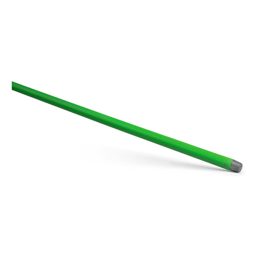 Der Nölle Profi Brush Besenstiel 24x1.400 mm von Nölle Profi Brush Bürsten- & Pinseltechnik e.K. ist ein grüner, gerader Stab mit einem Metallgewinde, abgebildet auf weißem Hintergrund.