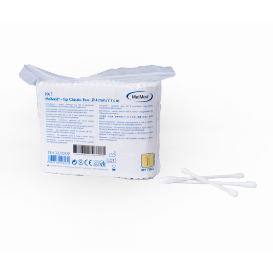 MaiMed -Tip Classic ECO (kleiner Kopf) unsteril Wattestäbchen, Pappstab, 200 St./Beutel | Packung (200 Stück)