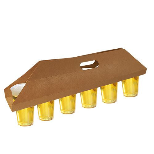 Die PAPSTAR Tragetabletts "pure" 12x9,5 cm in braun fassen 6 Becher und verfügen über einen oberen Griffschlitz zum einfachen Tragen. Hergestellt von der PAPSTAR GmbH, enthält jede Packung 30 umweltfreundliche Kartontabletts in Schrumpffolie verpackt.