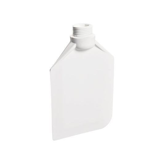 Eine weiße, flache, rechteckige Kunststoffflasche mit Schraubverschluss steht aufrecht auf einem unifarbenen Hintergrund - ideal zur Verwendung mit dem Haug Bürsten KG RÜHRLÖFFEL, WEICH, TPE 190x120x40mm, ohne Stiel.