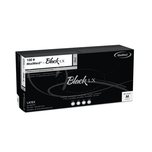MaiMed-Black LX PF Einmal-Latex-Untersuchungshandschuhe, puderfrei, 100 St./Box