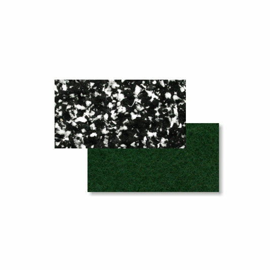 Zwei sich überschneidende rechteckige Muster: Das obere zeigt ein Arcora Pu-Mini Handpad mit grünem Pad Rücken (80x120x25 mm), während das untere ein solides dunkelgrünes Pad zeigt, beide von Arcora International GmbH, auf einem sauberen weißen Hintergrund.