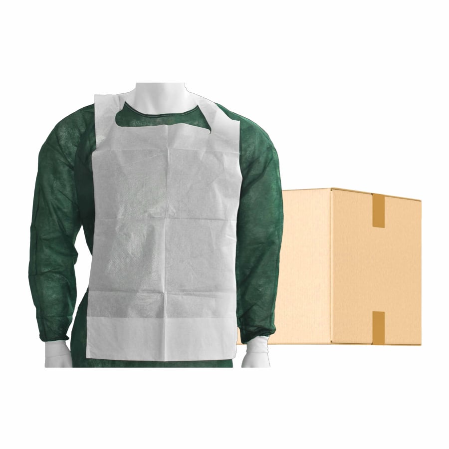 MaiMed disposable eating bibs with a collection pocket for tying, white, 66x37 cm - 100 pieces/pack | Pack (100 pieces)