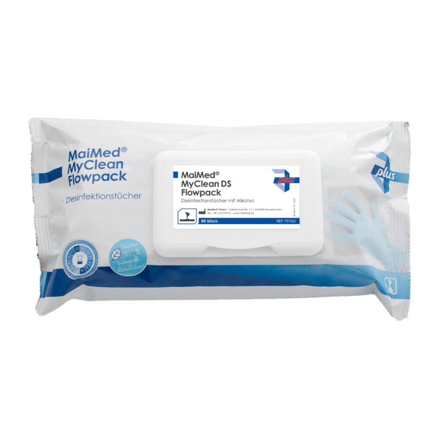 MaiMed MyClean DS Flowpack, 80 sheets 20x20 cm, soaked wipes | Pack (80 pieces)