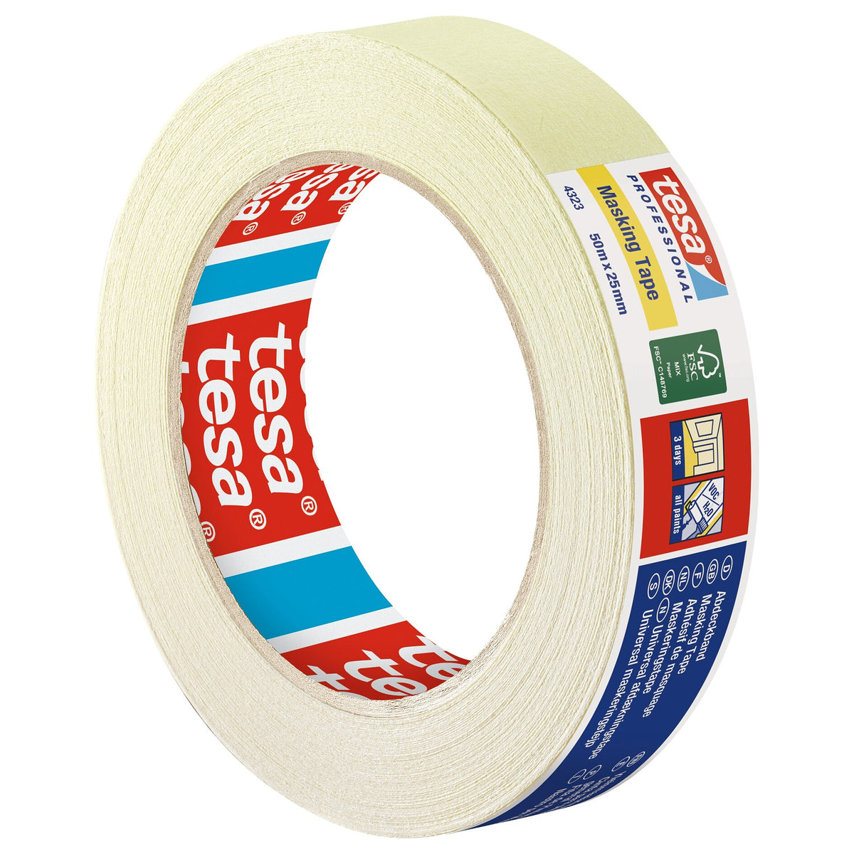 tesa Professional 4323 Abdeckband, hellbeige, mit Etikett 50 m x 25 mm