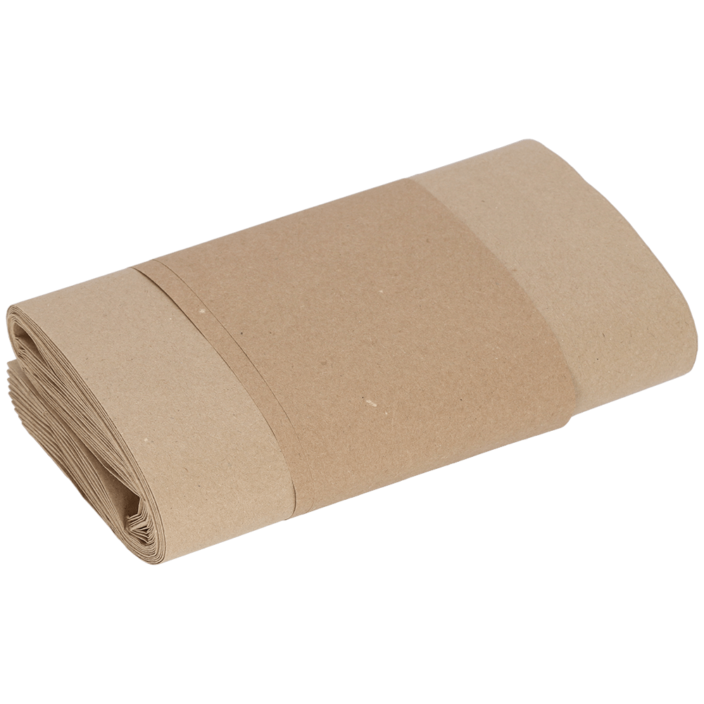 Ein sauber aufgerollter Stapel von EMIL DEISS KG (GmbH + Co.) DEISS 7052 - 21+15,5x36 cm, 80 g/m², 1-lagige Kartonrollen (100 Stück), gesichert mit einem Papierband, auf weißem Hintergrund.