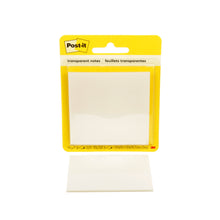 Eine Packung 3M Deutschland GmbH Post-it® Transparente Notizen, 73x73 mm, mit 36 Blatt pro Block und klarer Rückseite. Der Schriftzug ist auf der Oberseite sichtbar; perfekt zum Organisieren von Notizen. 1 Stück pro Packung.