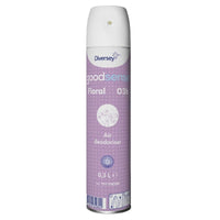 A 300-ml can of Good Sense Floral Room Spray, Air Freshener, and Odor Neutralizer from Diversey Germany, featuring a purple label and white cap, creates a pleasant, fresh environment.