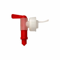 The Arcora dispensing tap for 10-liter canisters from Arcora International GmbH, featuring a red handle and spout on a white threaded cap, is shown against a plain white background. The package contains 1 piece.