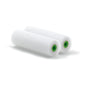 Two Nölle Profi Brush paint rollers fine 10 cm with green plastic core (2-pack) from Nölle Profi Brush Bürsten- & Pinseltechnik e.K. lie side by side on a white surface, ideal for smooth surfaces.