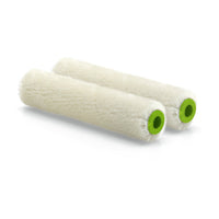 Two Nölle Profi Brush Velours paint rollers (10 cm, 4 mm pile height, set of 2) from Nölle Profi Brush Bürsten- & Pinseltechnik e.K. are shown side by side on a white background—ideal for smooth surfaces.