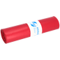 The image shows a roll of DEISS 11002 red trash bags (700x1100x0.06 mm, 25 pieces) from EMIL DEISS KG, featuring a white label with blue text on a white background.