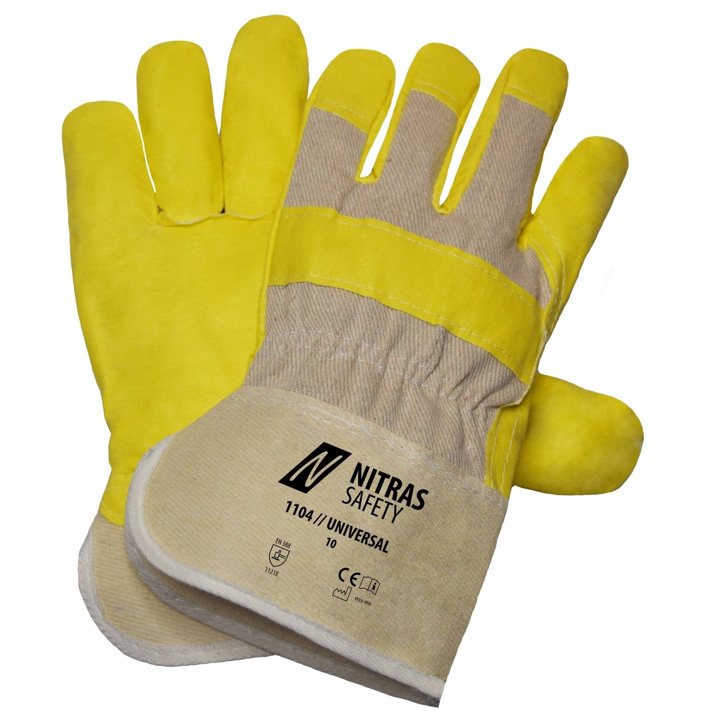 NITRAS UNIVERSAL, synthetic leather gloves, natural / yellow, EN 388 cotton, size 10 | Pack (12 pairs)
