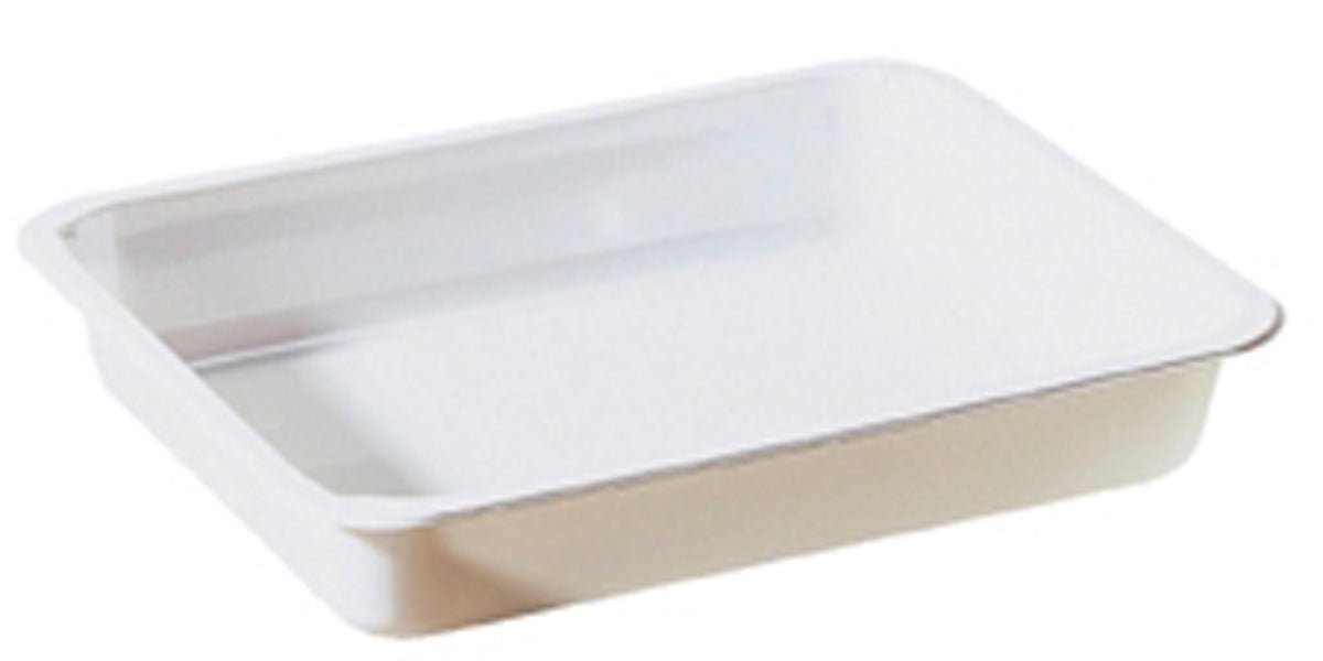 The CPET tray 1 White CPET from Duni GmbH is a rectangular, white plastic tray with slightly raised edges, designed for heat-resistant food packaging and depicted on a white background.