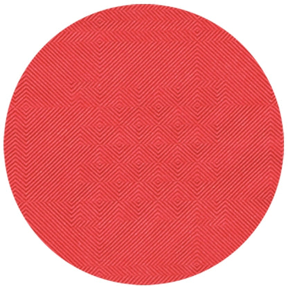 Das Papiertischtuch mit Damastprägung (50 m x 1 m) der PAPSTAR GmbH verfügt über eine kreisförmige rote Oberfläche mit einem strukturierten geometrischen Damastmuster – ideal für festliche Anlässe.