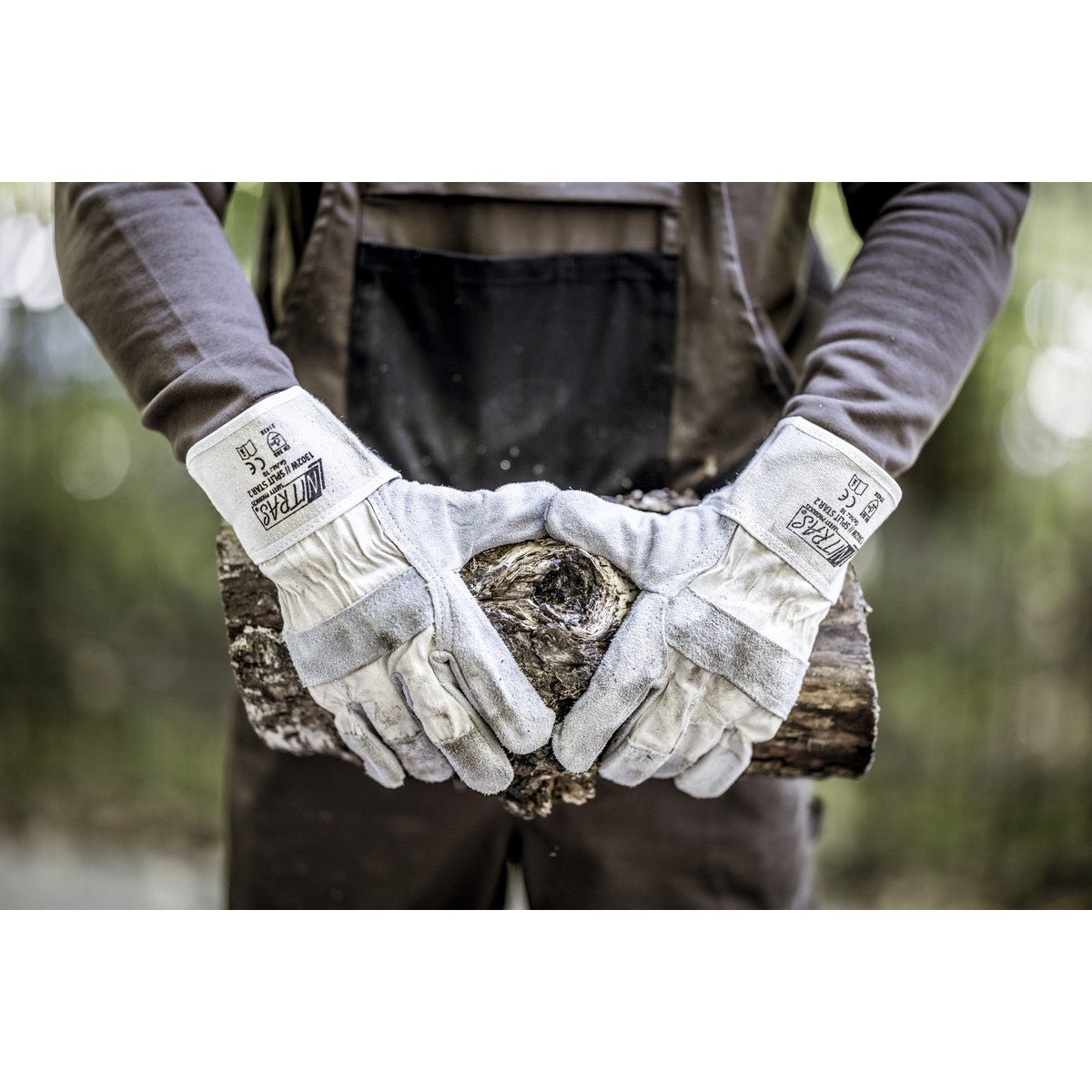 NITRAS SPLIT STAR 2, split cowhide leather gloves, natural / gray, EN 388 cotton, size 10 | Pack (12 pairs)