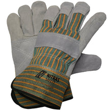 NITRAS SPLIT MASTER PRO, Rindspaltlederhandschuhe, grün / rot / gelb gestreift / grau, EN 388 Baumwolle, Größe 10 | Packung (12 Paare)