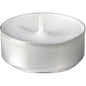 A single Duni GmbH tealight, Ø39 mm, white with 4 hours burn time is shown unlit in its round aluminum holder; available in a pack of 100 pieces.