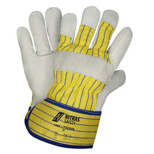 NITRAS POSEIDON, Rindvolllederhandschuhe, gelb / blau gestreift / grau, EN 388 Baumwolle, Größe 10 | Packung (12 Paare)