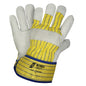 NITRAS POSEIDON, full-grain cowhide gloves, yellow / blue stripes / gray, EN 388 cotton | Pack (12 pairs)