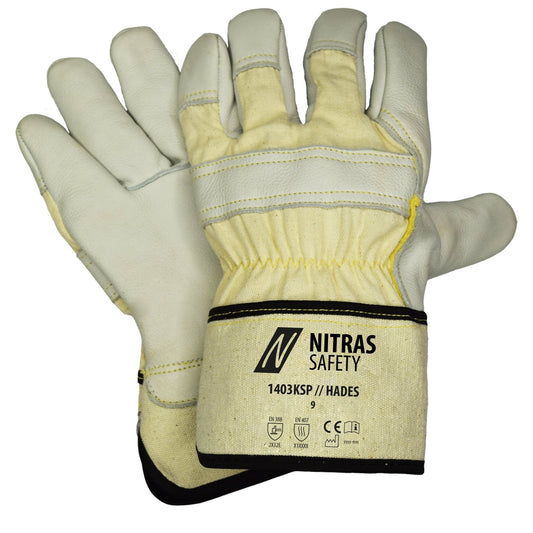 NITRAS HADES, Schnittschutzhandschuhe, naturfarben / grau