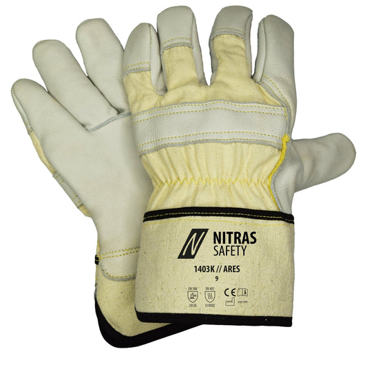 NITRAS ARES, Schnittschutzhandschuhe, naturfarben / grau