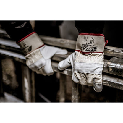 NITRAS MERKUR, Full-Grain Cowhide Leather Gloves, Natural / Gray, EN 388 Cotton, Size 10 | Pack (12 pairs)