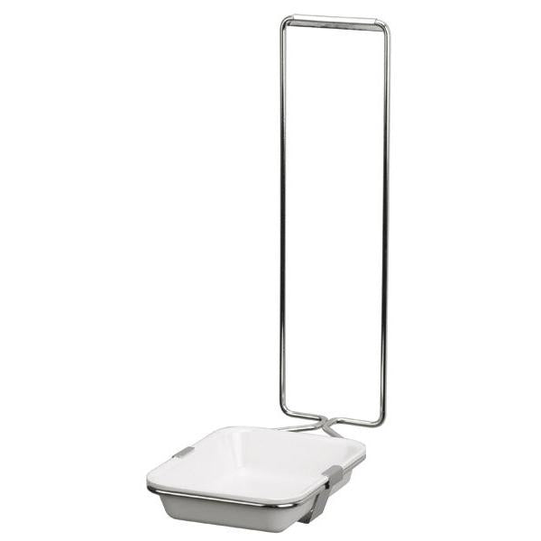 The Ophardt bowl holder from Diversey Deutschland GmbH & Co. OHG securely holds a white drip tray for Soft Care Man dispensers in a metal wire frame - ideal for practical, minimal display or dispenser setups. Package: 1 piece.