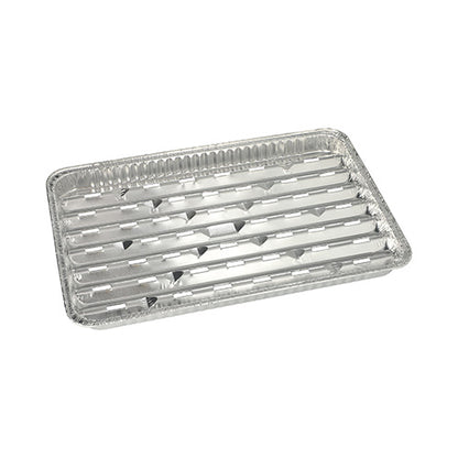 The Starpak 5 grill trays, aluminum disposable rectangular trays with slot openings from Starpak, are ideal for your next barbecue party, depicted on a plain white background.