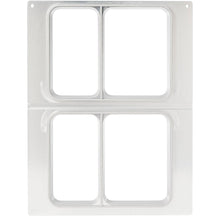 Die Kassette DF15/25 von Duni GmbH ist eine klare Kunststoffvorlage mit vier rechteckigen Öffnungen (2 Reihen), ideal für CPET Schalen 515/370 ml und 655/455 ml. Jede Öffnung hat erhöhte Ränder, oben sind zwei kleine Löcher.