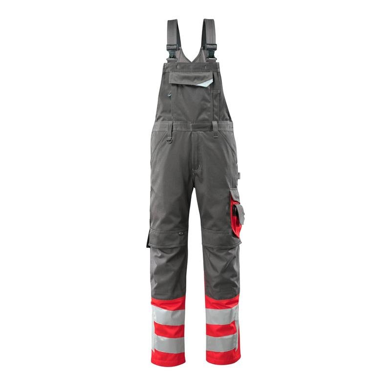 MASCOT® Sunderland Latzhose, dunkelanthrazit/hi-vis rot