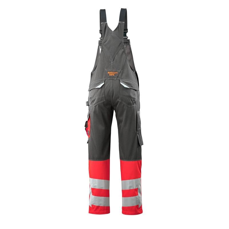 MASCOT® Sunderland Latzhose, dunkelanthrazit/hi-vis rot
