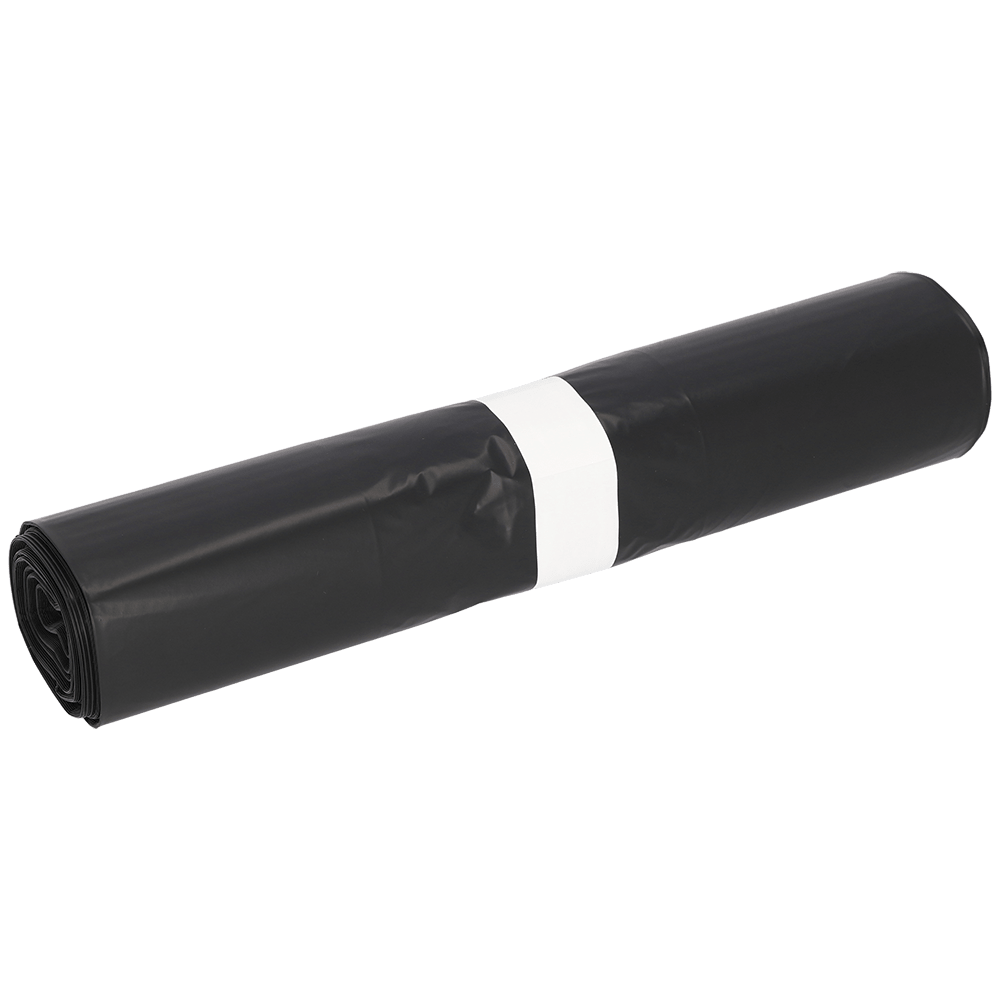 A roll of DEISS 15707 garbage bags (575x1000 mm, type 60, black, 25 pieces) by EMIL DEISS KG (GmbH + Co.), wrapped in a plain white paper band and displayed on a white background.
