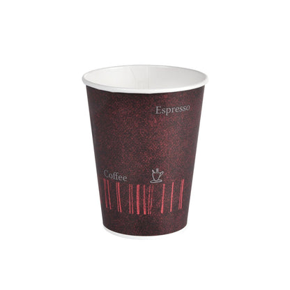 The Duni GmbH Coffee Quick Printed PAP/PE Cup (pack of 50) features a dark, textured design with the words "Espresso" and "Coffee" and a cup symbol. The blank coffee-to-go cup is set against a plain white background.