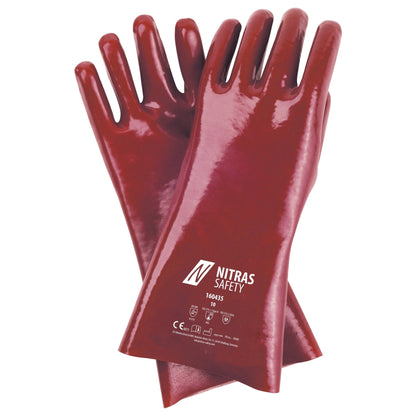 NITRAS Chemikalienschutzhandschuhe, rot, EN 388, EN ISO 374 Baumwoll-Trikot, Größe 10 | Packung (12 Paare)