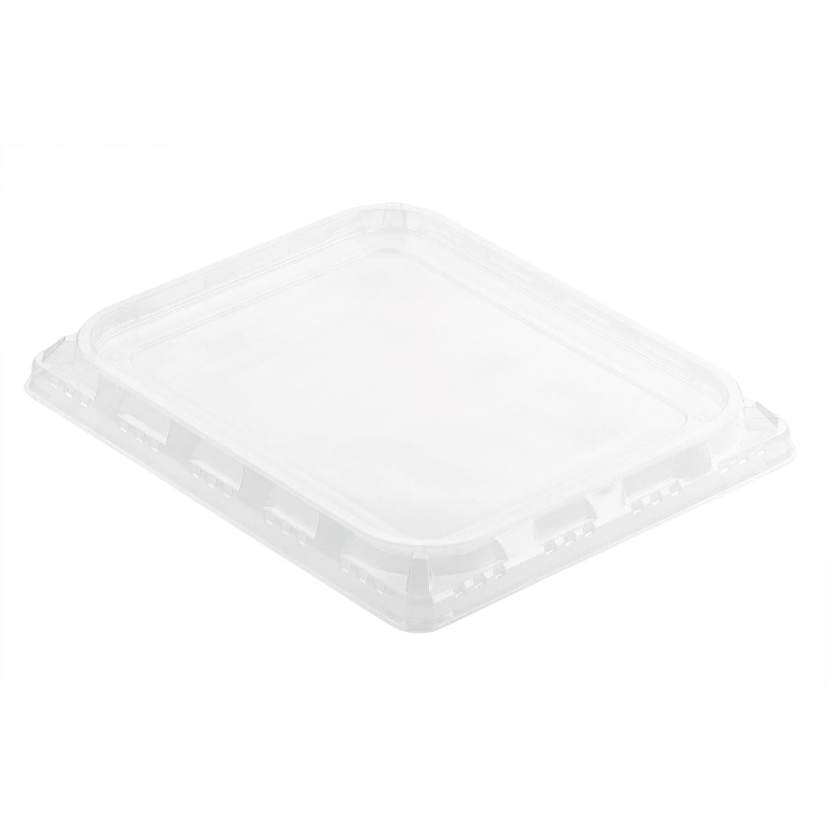 The Duni GmbH APET lid for 1/2 GN (325x266x30 mm, Transparent), pack of 60 pieces, rectangular with slightly raised edge, is ideal for covering 1/2 GN containers in large kitchens or the catering industry.