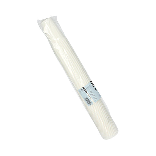 A sealed plastic package with 100 drinking cups made of PP by Starpak is stacked in front of a plain white background - ideal for events.