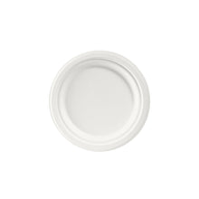 Der runde, weiße Duni GmbH Teller ø 17 cm Bagasse deckel auf weißem Hintergrund - ideal für umweltfreundliches Einweggeschirr (Packung: 50 Stück).