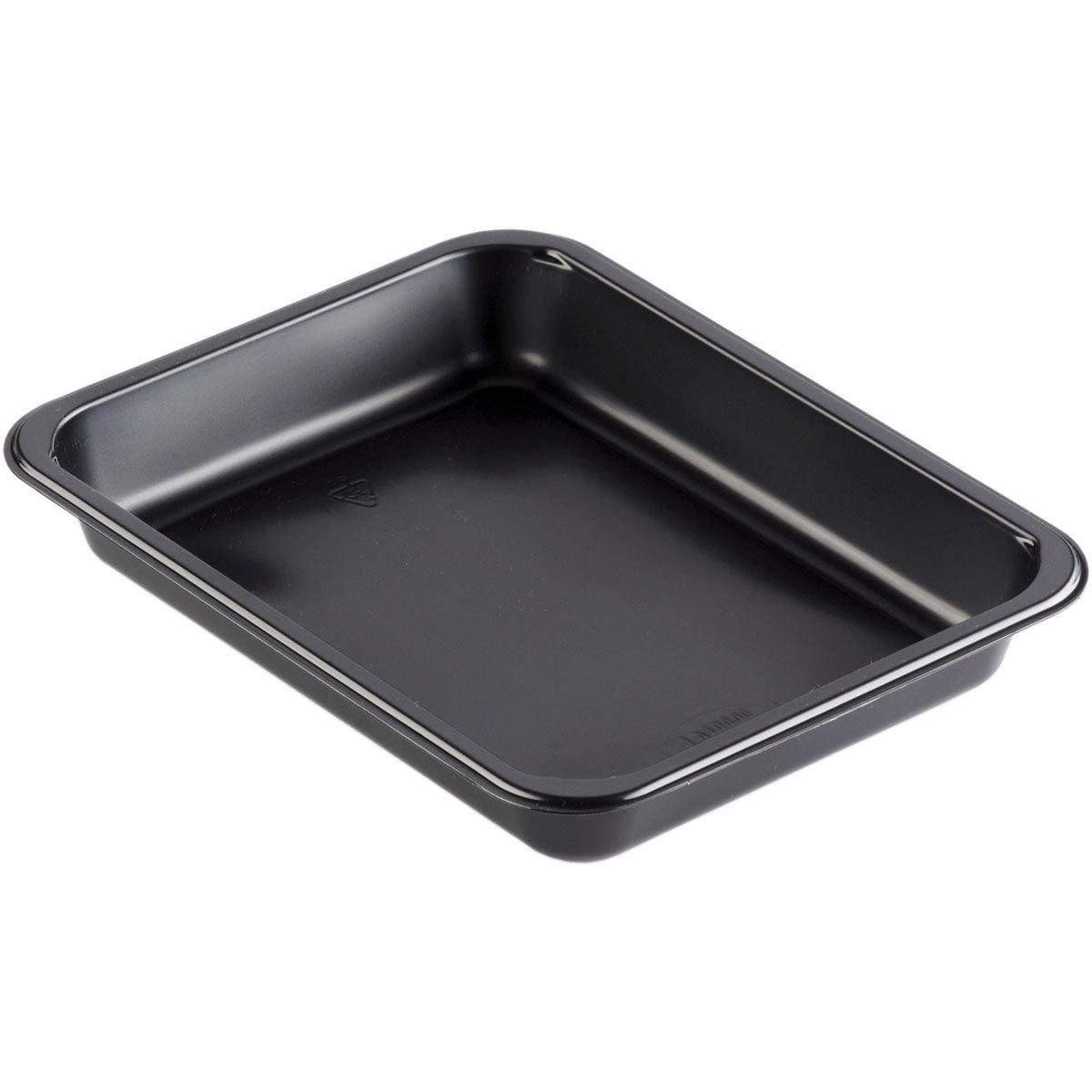 The image shows a Duni GmbH PP dish, model Caterline 1 Black PP 227x178—a black rectangular baking dish with rounded corners and raised edges—against a white background.