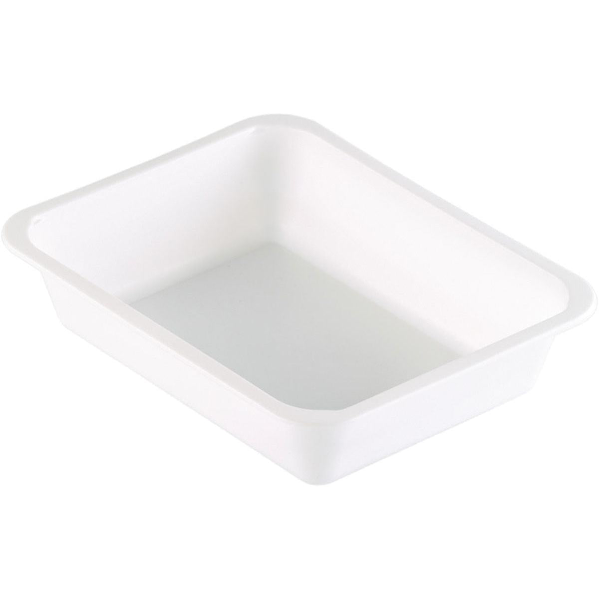 The Duni GmbH Caterline 1 White PP 227x178 tray is a rectangular, white tray with slightly rounded corners and flat sides, designed for use in the foodservice industry and shown against a plain white background.