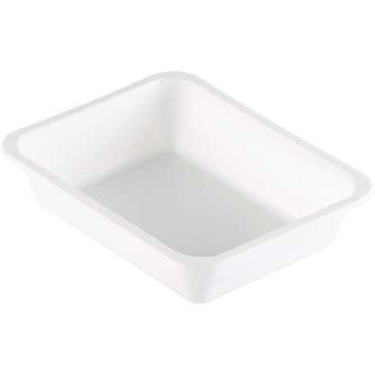 The Duni GmbH Caterline 1 White PP 227x178 tray is a rectangular, white tray with slightly rounded corners and flat sides, designed for use in the foodservice industry and shown against a plain white background.