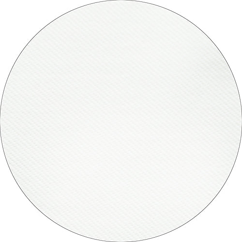 A white, textured, circular object with a subtle diagonal line pattern that resembles the Starpak tablecloth, fabric-like Airlaid 20 m x 1.2 m foil (1 roll) from Starpak, against a white background.