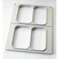 The DF15/25 2-compartment metal tray cassette from Duni GmbH, suitable for PP tray Caterline 440/370, 550/480, or 645/540 ml (2-use), is ideal for storage and transport. With a brushed metal surface and two rectangular compartments.