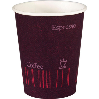 The Duni GmbH "COFFEE QUICK" Printed PAP/PE Cups (50 pieces) are small, leak-proof disposable cups featuring a chestnut-brown coffee design—ideal for coffee-to-go moments.
