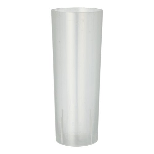 Das Starpak 10 Mehrweg-Glas für Longdrinks der Marke Starpak steht leer und aufrecht auf schlichtem weißem Hintergrund – das umweltfreundliche, zylindrische Kunststoffglas ist perfekt für Longdrinks geeignet.