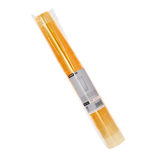 Eine Rolle durchsichtiges Plastik umhüllt zehn Starpak Longdrink-Gläser (PS 0,3l, Ø5,85cm × 15,2cm) mit einem weiß-grauen Etikett mit dem Starpak-Markennamen, Produktinformationen und Barcode in der Mitte.