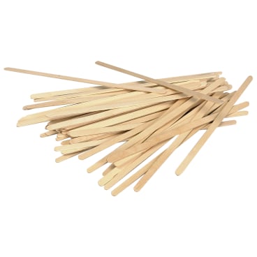 A stack of Abena Re-Seller GmbH wooden stirrers is scattered on a white background. These thin, flat, rectangular wooden stirrers with rounded ends are ideal for the kitchen and environmentally friendly use.