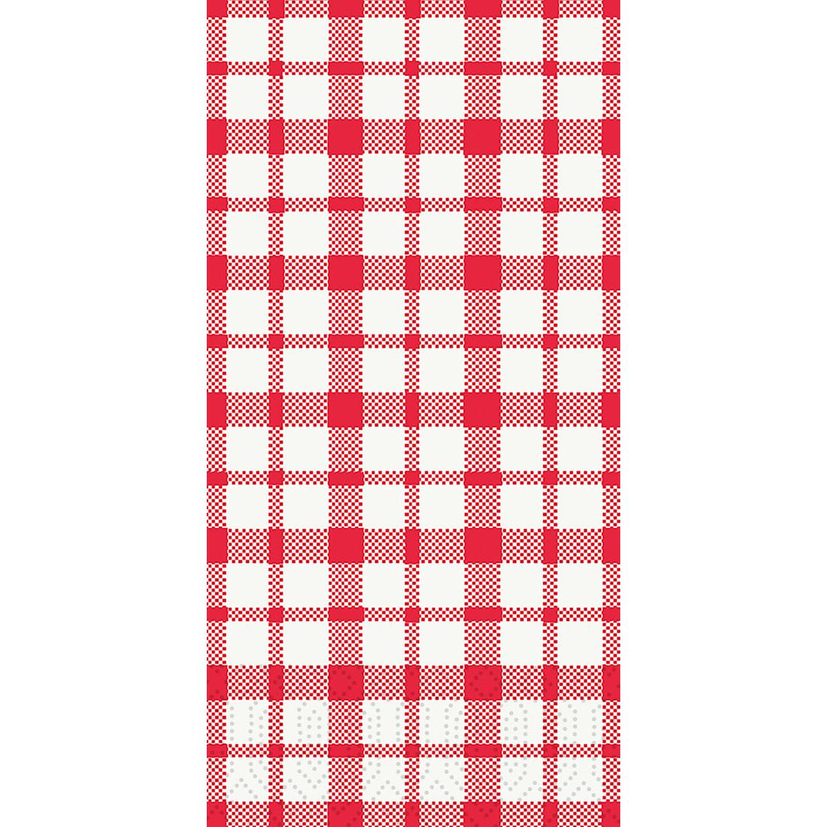 The Duni GmbH Zellt.Serv. 40x40 mm, 3-ply, 1/8 F. Giovanni napkins (250 pack) feature a classic red-white gingham check pattern with a consistently repeating motif and a practical 1/8 fold.